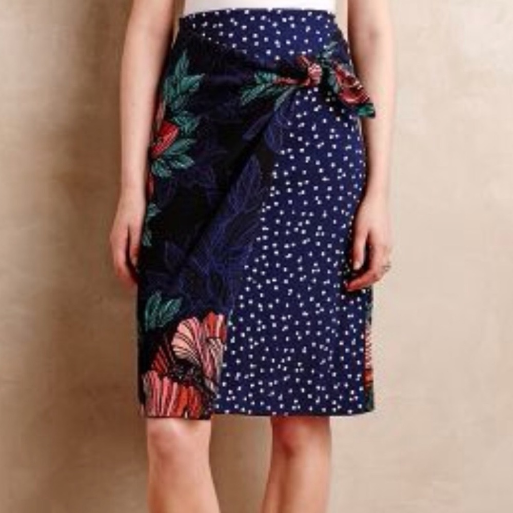 Anthropologie Maeve Floral & Dot Wrap Skirt (8M)
